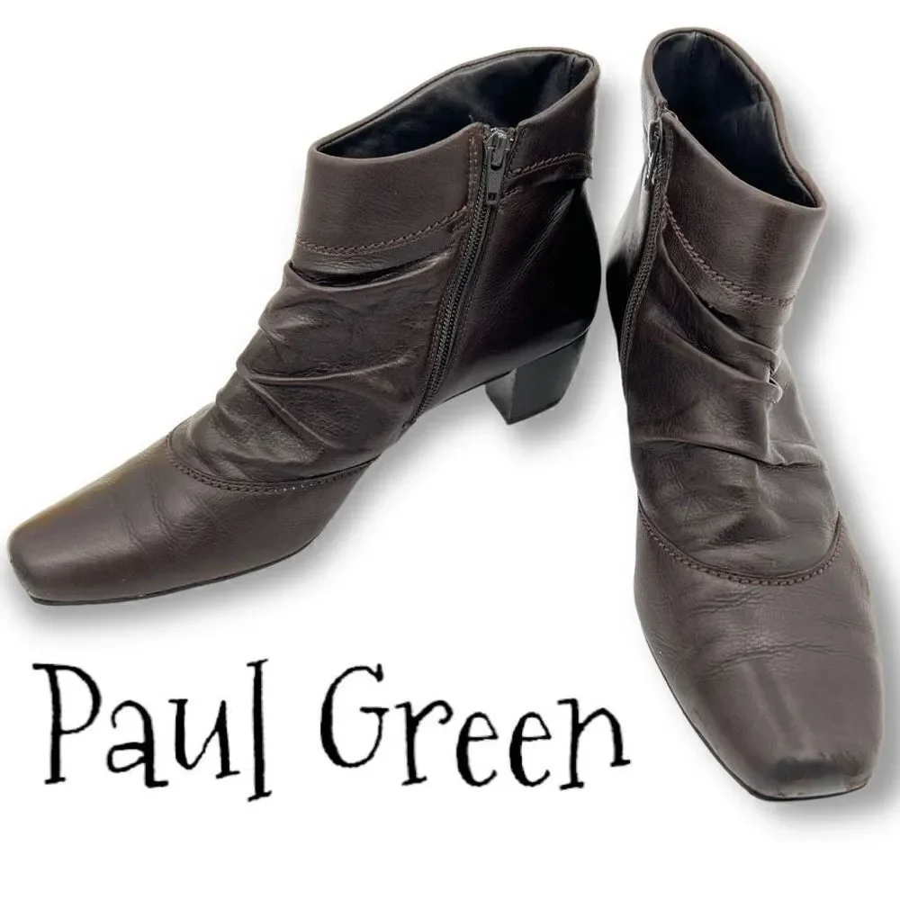 PAUL GREEN Munchen Women's Brown Leather Western Ankle Boot Zipup Sz 7.5